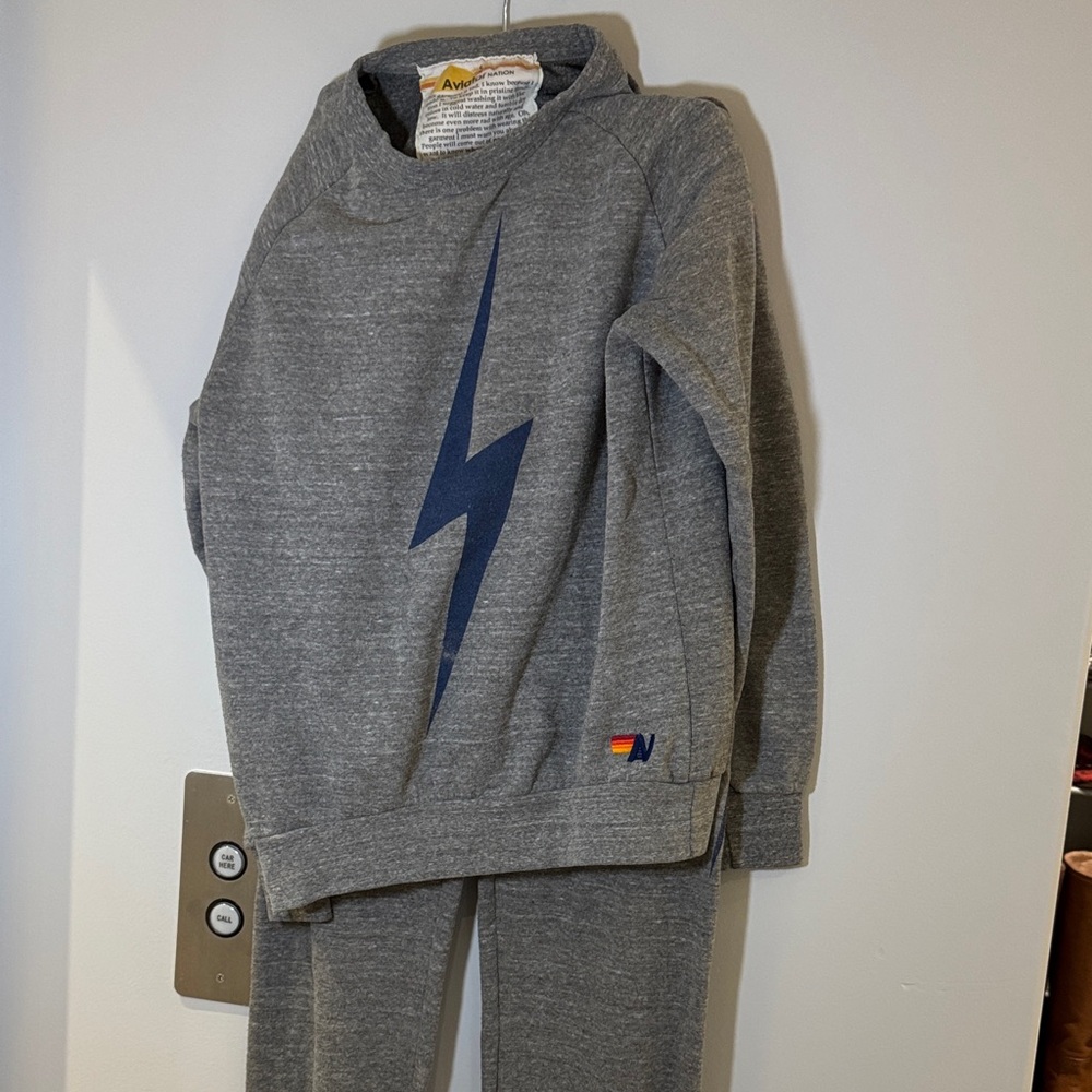 Aviator Nation Gray Sweater with Blue Lightning Bolt